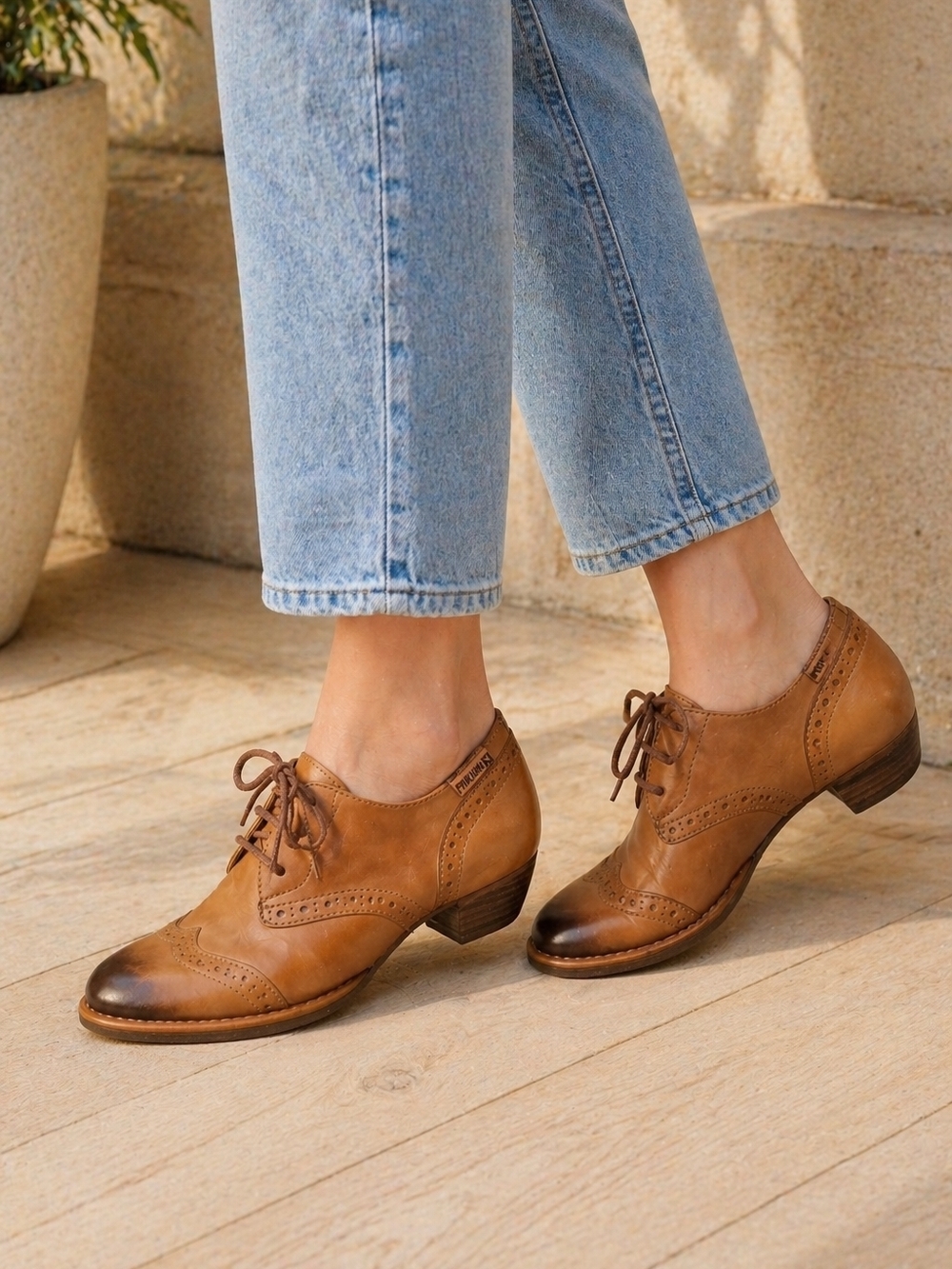 Pikolinos Leather Wingtip Oxford Heels Comfort Brown Brogue Shoes 8.5